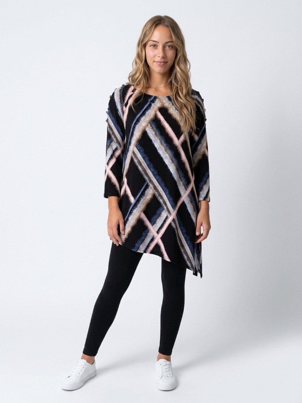 JM Collection Women's XL Geometric Print Tunic Top 3/4 Sleeve Multicolor